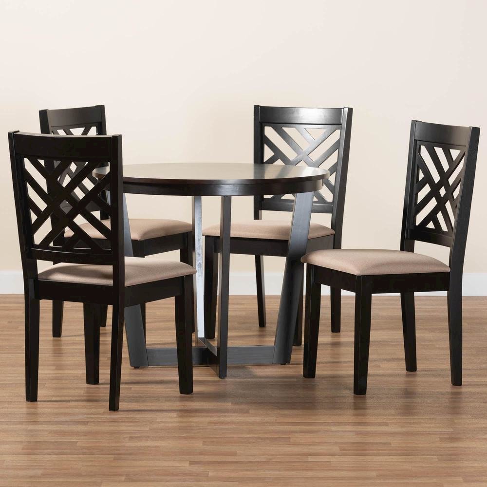 Alena Modern Sand Fabric and Dark Brown Finished Wood 5-Piece Dining Set