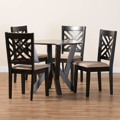 Elise Modern Sand Fabric and Dark Brown Finished Wood 5-Piece Dining Set