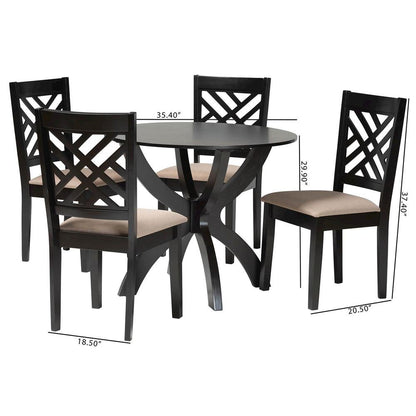 Edona Modern Sand Fabric and Walnut Brown Finished Wood 5-Piece Dining Set