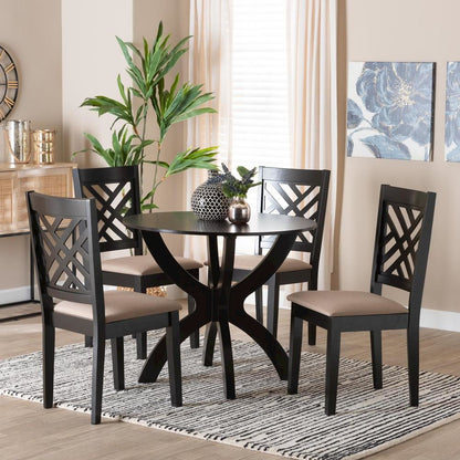 Edona Modern Sand Fabric and Walnut Brown Finished Wood 5-Piece Dining Set
