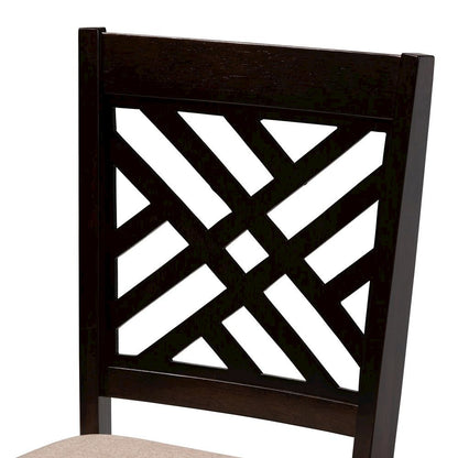 Sand Fabric Upholstered Espresso Brown Finished Wood 5-Piece Dining Set