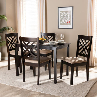Sand Fabric Upholstered Espresso Brown Finished Wood 5-Piece Dining Set