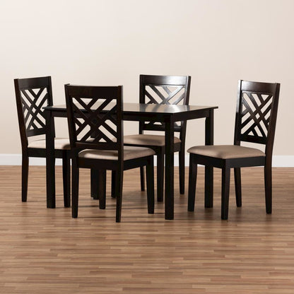 Sand Fabric Upholstered Espresso Brown Finished Wood 5-Piece Dining Set