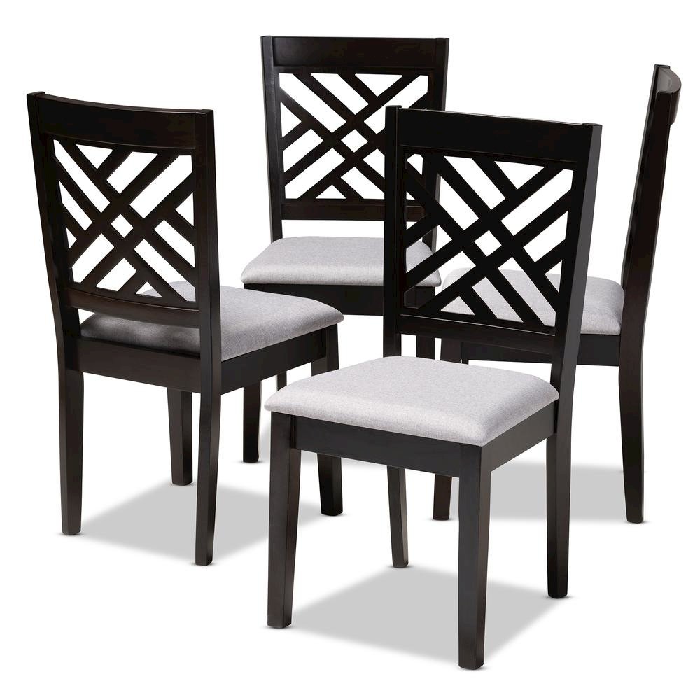 Gray Fabric Upholstered Espresso Brown Finished Wood Dining Chair Set of 4