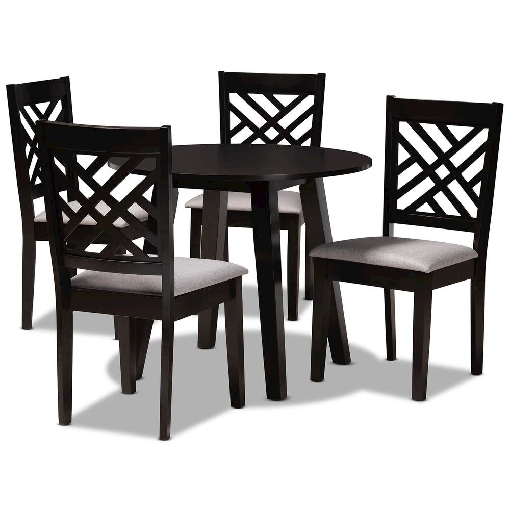 Grey Fabric Upholstered and Dark Brown Finished Wood 5-Piece Dining Set