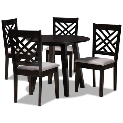 Grey Fabric Upholstered and Dark Brown Finished Wood 5-Piece Dining Set