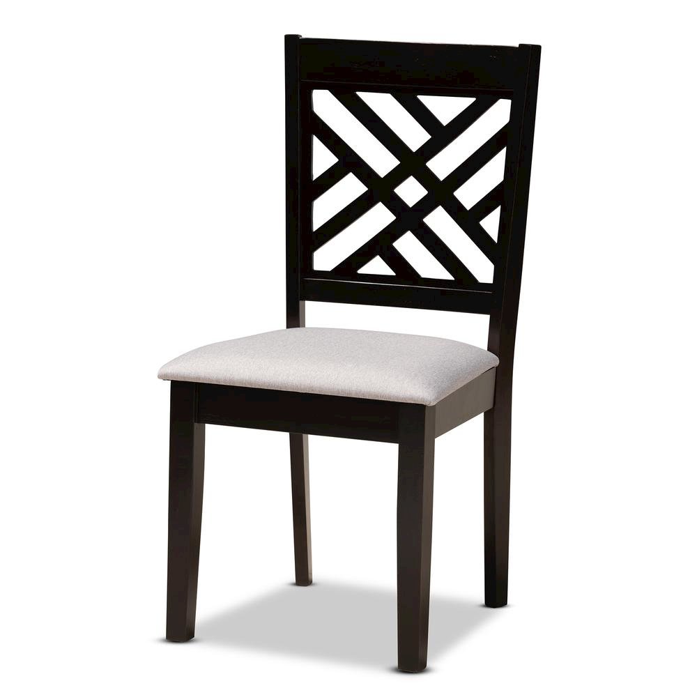 Grey Fabric Upholstered and Dark Brown Finished Wood 5-Piece Dining Set
