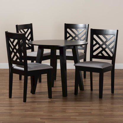 Grey Fabric Upholstered and Dark Brown Finished Wood 5-Piece Dining Set