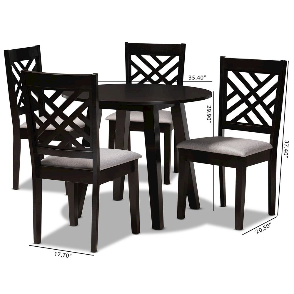 Grey Fabric Upholstered and Dark Brown Finished Wood 5-Piece Dining Set