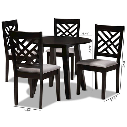 Grey Fabric Upholstered and Dark Brown Finished Wood 5-Piece Dining Set