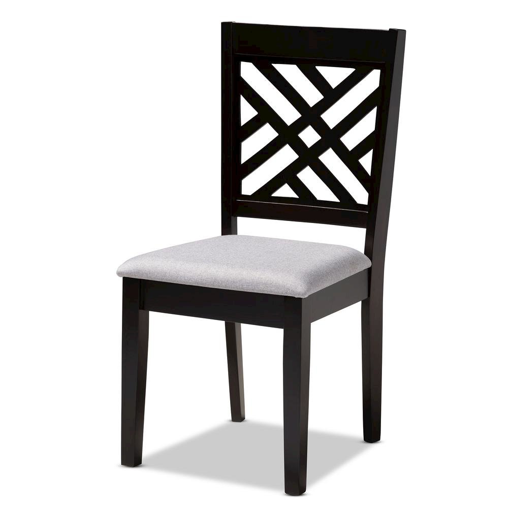 Gray Fabric Upholstered Espresso Brown Finished Wood Dining Chair Set of 4