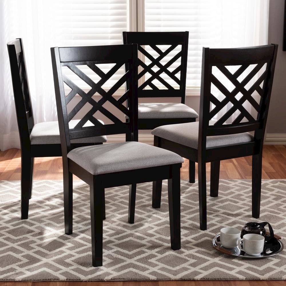 Gray Fabric Upholstered Espresso Brown Finished Wood Dining Chair Set of 4