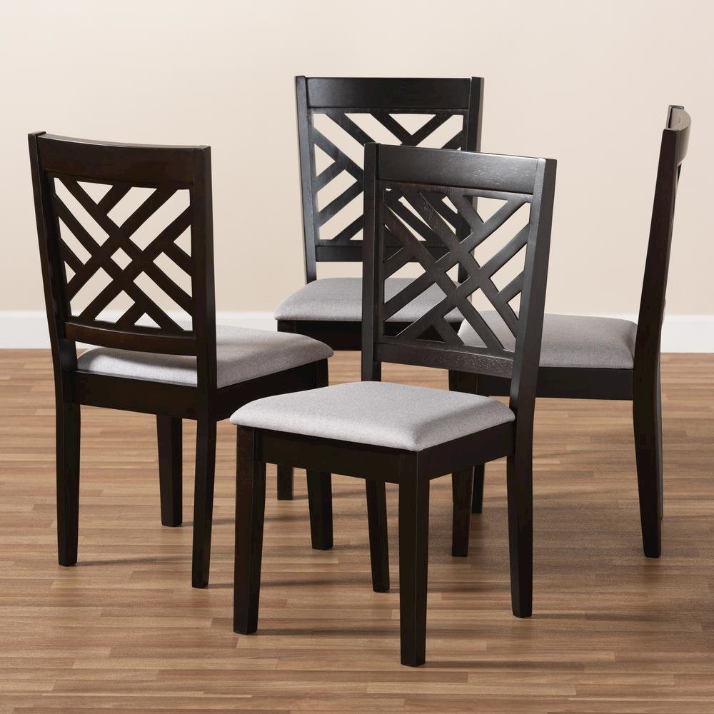 Gray Fabric Upholstered Espresso Brown Finished Wood Dining Chair Set of 4