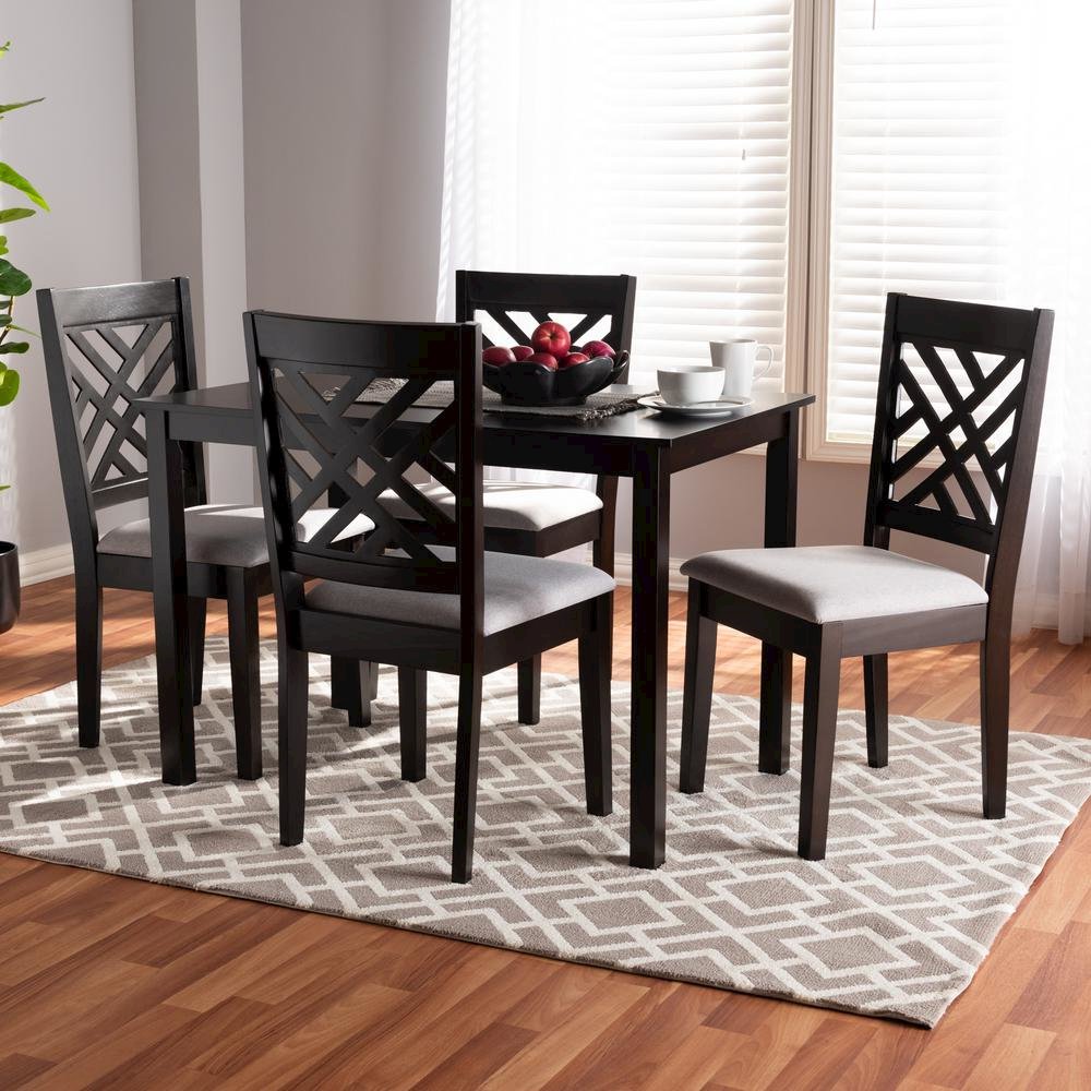 Gray Fabric Upholstered Espresso Brown Finished Wood 5-Piece Dining Set