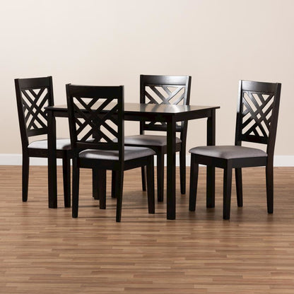 Gray Fabric Upholstered Espresso Brown Finished Wood 5-Piece Dining Set