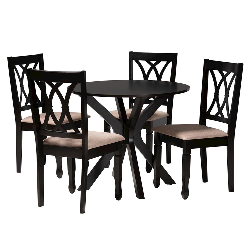 Maya Modern Beige Fabric and Espresso Brown Finished Wood 5-Piece Dining Set