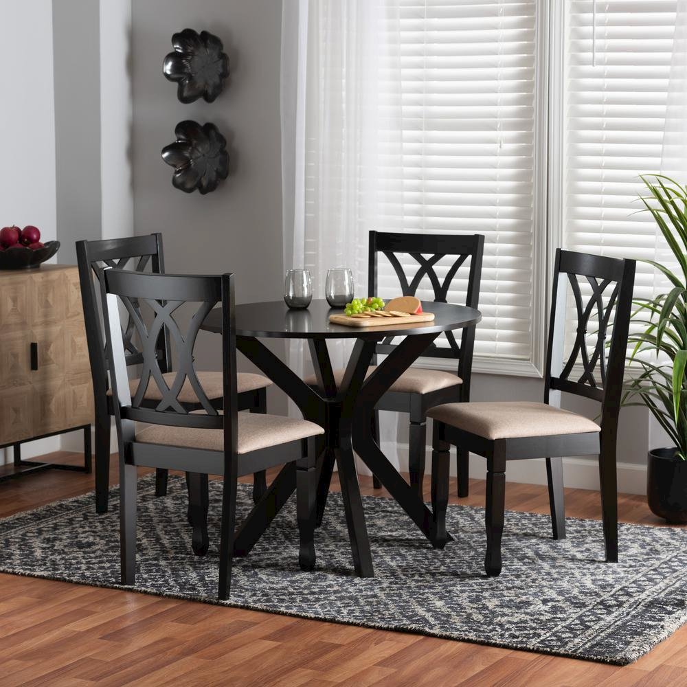 Maya Modern Beige Fabric and Espresso Brown Finished Wood 5-Piece Dining Set