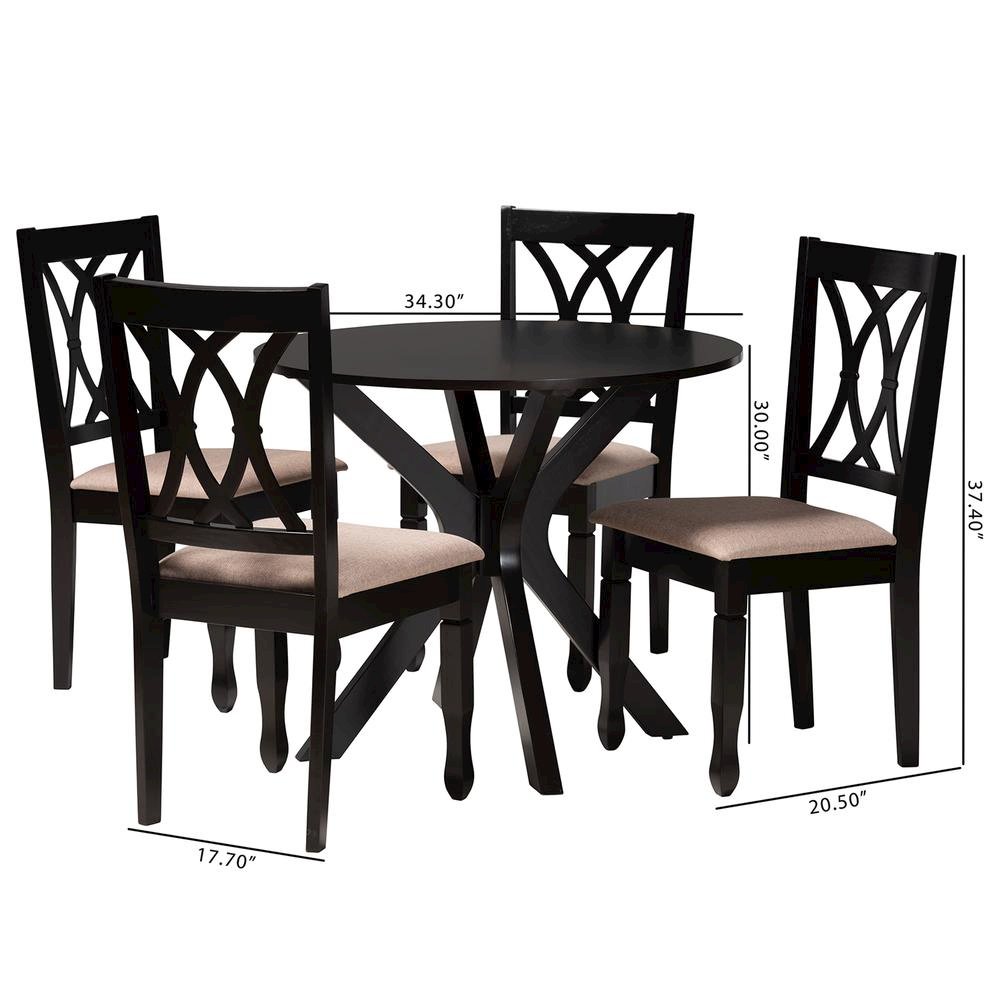 Maya Modern Beige Fabric and Espresso Brown Finished Wood 5-Piece Dining Set