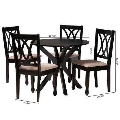 Maya Modern Beige Fabric and Espresso Brown Finished Wood 5-Piece Dining Set