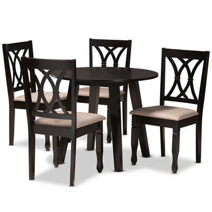 Sand Fabric Upholstered and Dark Brown Finished Wood 5-Piece Dining Set