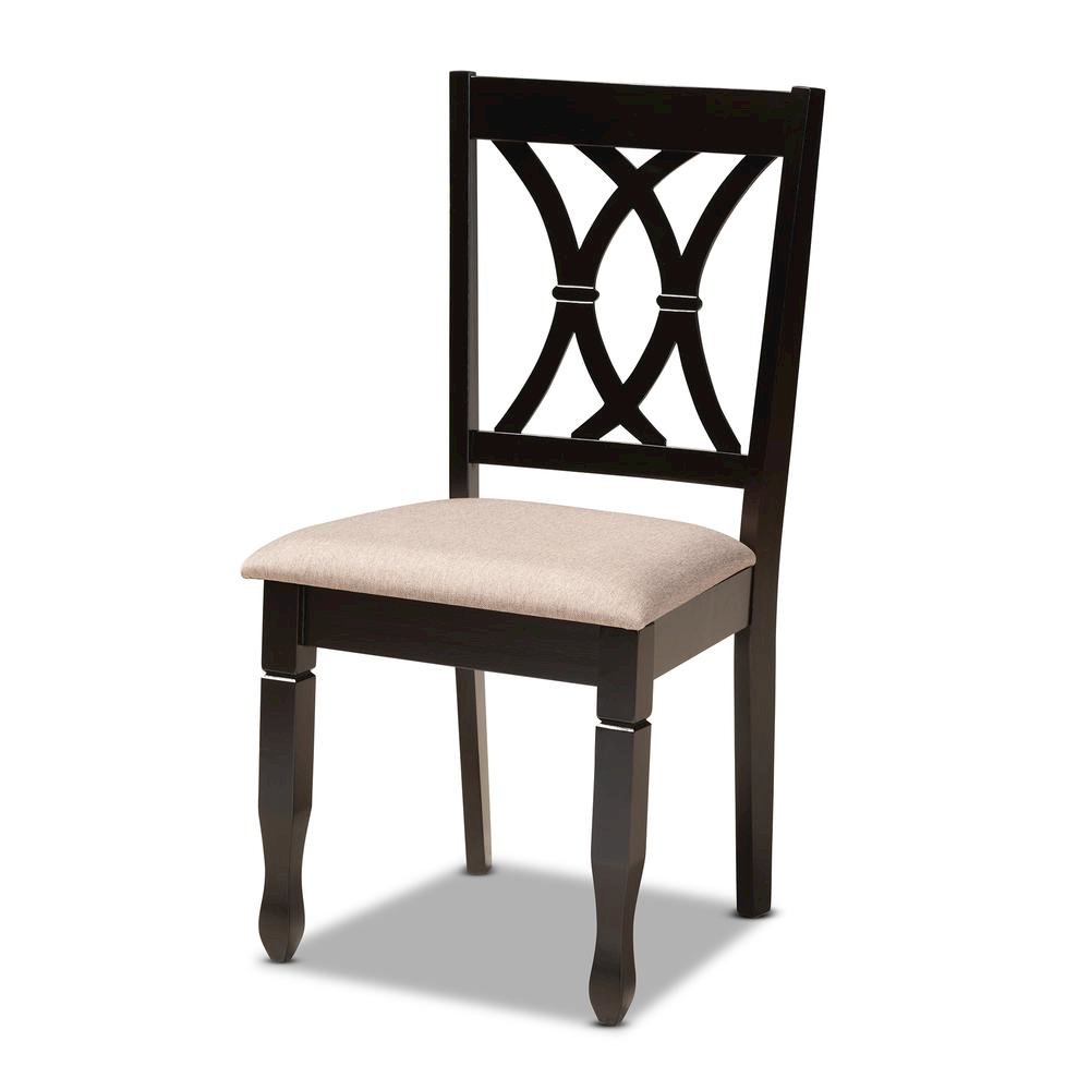 Sand Fabric Upholstered and Dark Brown Finished Wood 5-Piece Dining Set