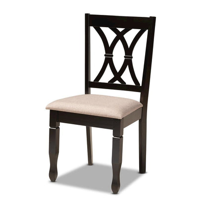 Sand Fabric Upholstered and Dark Brown Finished Wood 5-Piece Dining Set