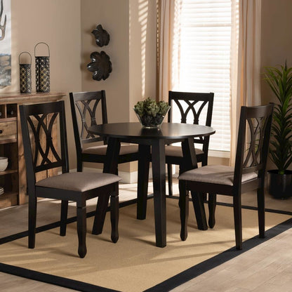Sand Fabric Upholstered and Dark Brown Finished Wood 5-Piece Dining Set