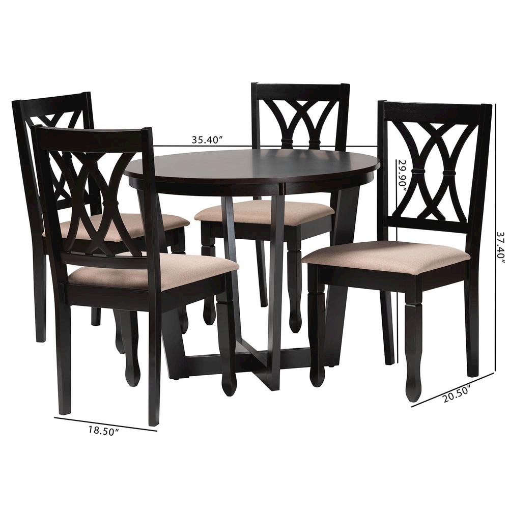 Aggie Modern Sand Fabric and Dark Brown Finished Wood 5-Piece Dining Set