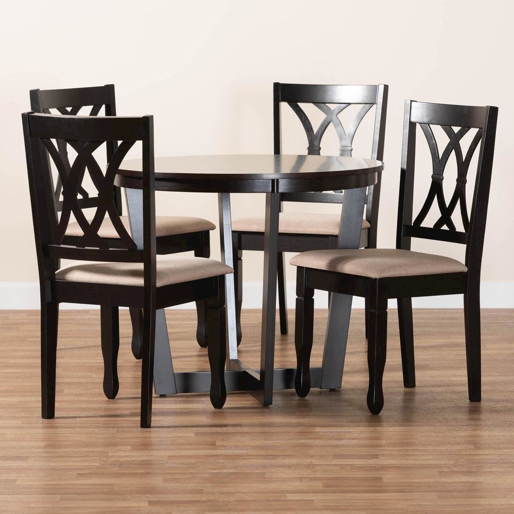 Aggie Modern Sand Fabric and Dark Brown Finished Wood 5-Piece Dining Set