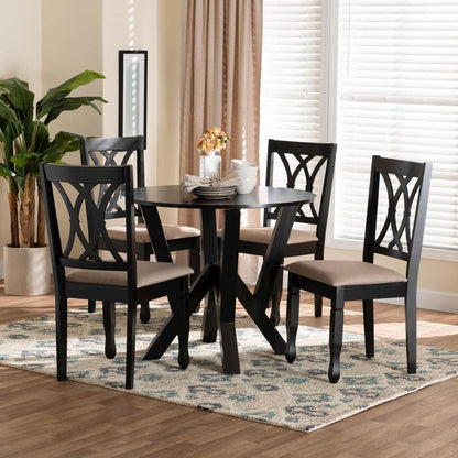 Irene Modern Sand Fabric and Dark Brown Finished Wood 5-Piece Dining Set