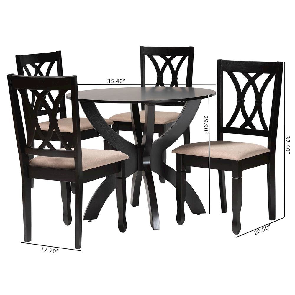 April Modern Sand Fabric and Dark Brown Finished Wood 5-Piece Dining Set