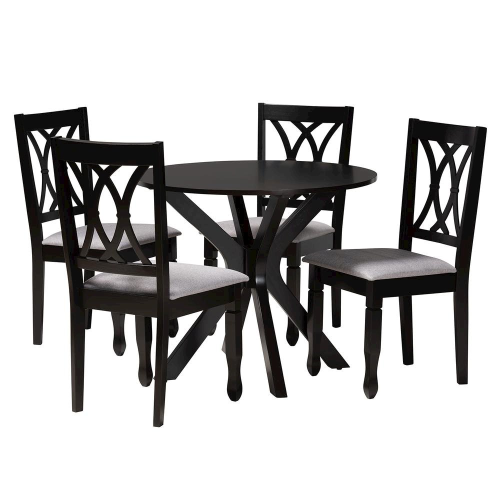 Maya Modern Grey Fabric and Espresso Brown Finished Wood 5-Piece Dining Set