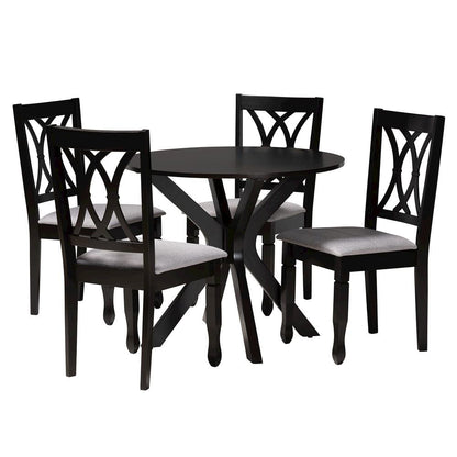 Maya Modern Grey Fabric and Espresso Brown Finished Wood 5-Piece Dining Set