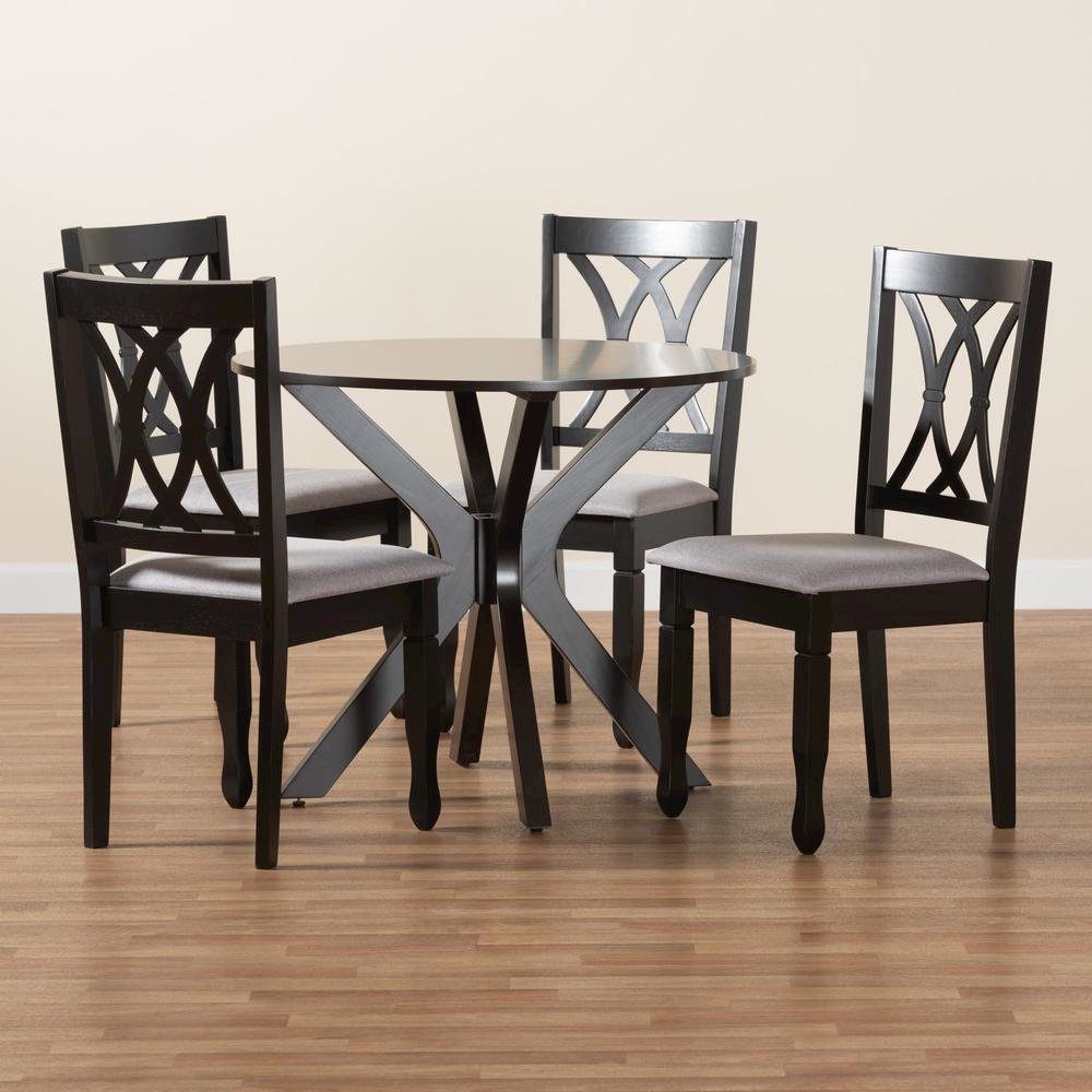 Maya Modern Grey Fabric and Espresso Brown Finished Wood 5-Piece Dining Set