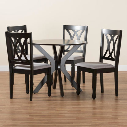 Maya Modern Grey Fabric and Espresso Brown Finished Wood 5-Piece Dining Set