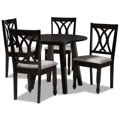 Grey Fabric Upholstered and Dark Brown Finished Wood 5-Piece Dining Set