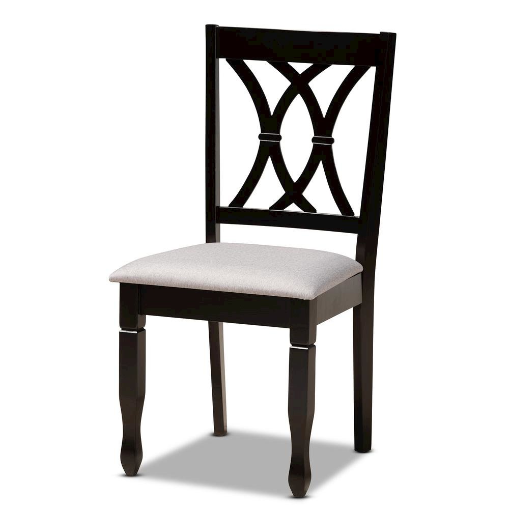 Grey Fabric Upholstered and Dark Brown Finished Wood 5-Piece Dining Set