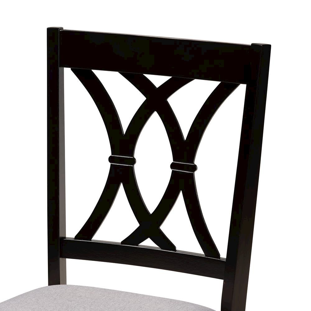 Grey Fabric Upholstered and Dark Brown Finished Wood 5-Piece Dining Set