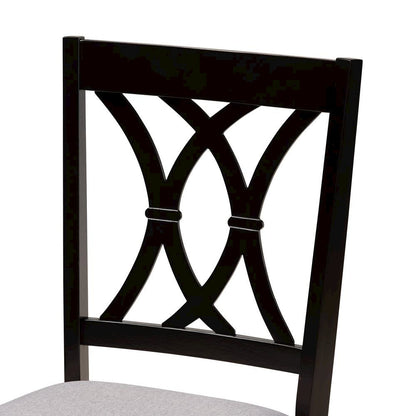 Grey Fabric Upholstered and Dark Brown Finished Wood 5-Piece Dining Set