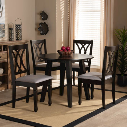 Grey Fabric Upholstered and Dark Brown Finished Wood 5-Piece Dining Set