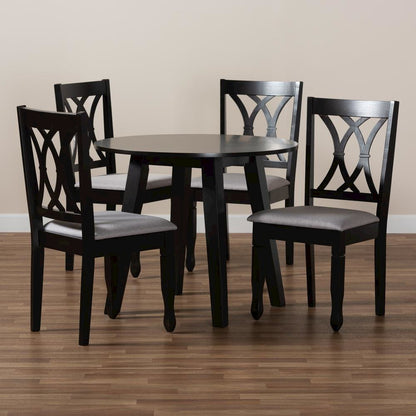 Grey Fabric Upholstered and Dark Brown Finished Wood 5-Piece Dining Set
