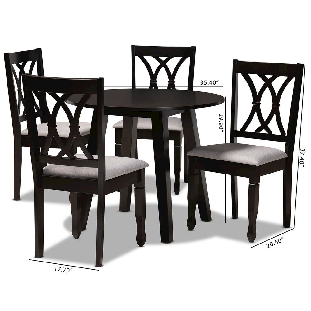 Grey Fabric Upholstered and Dark Brown Finished Wood 5-Piece Dining Set