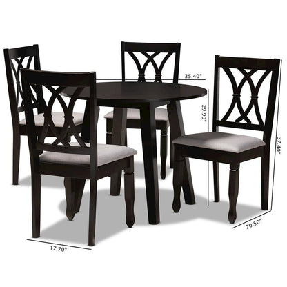 Grey Fabric Upholstered and Dark Brown Finished Wood 5-Piece Dining Set