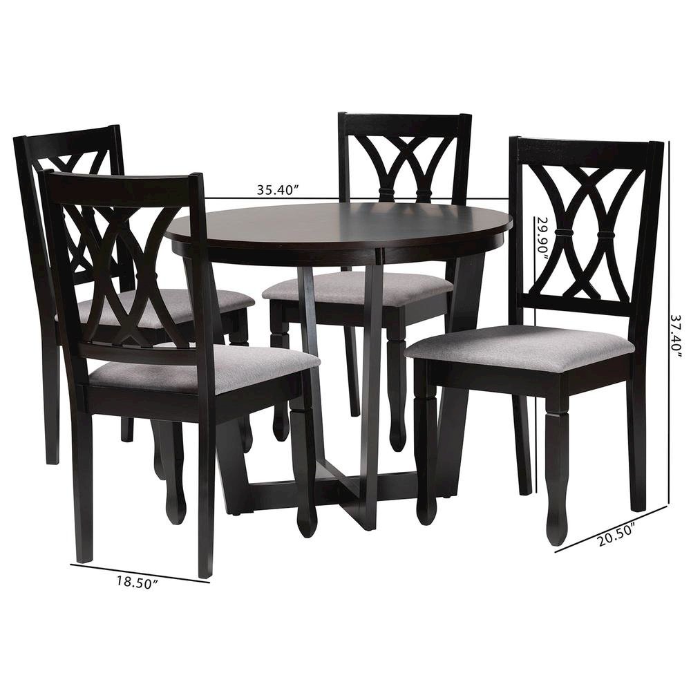 Aggie Modern Grey Fabric and Dark Brown Finished Wood 5-Piece Dining Set