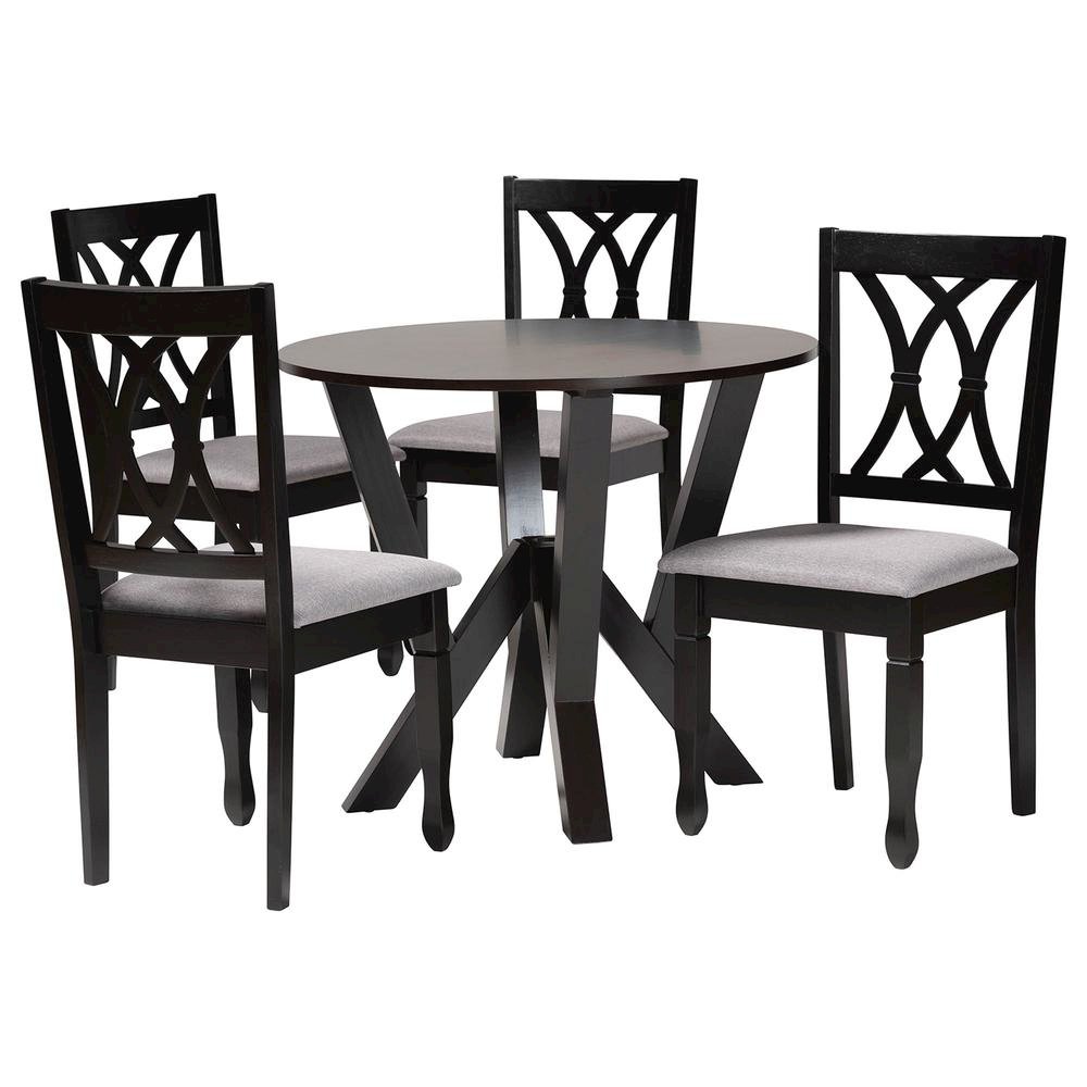 Irene Modern Grey Fabric and Dark Brown Finished Wood 5-Piece Dining Set