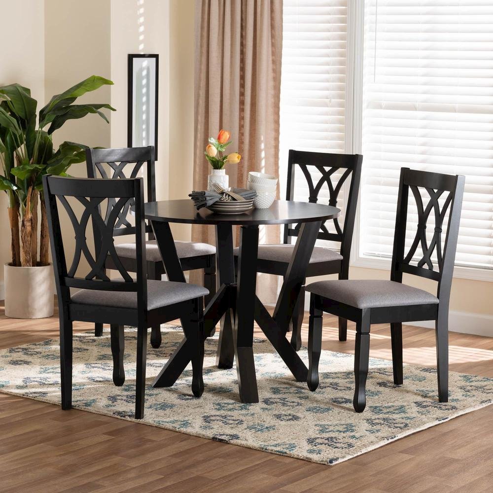 Irene Modern Grey Fabric and Dark Brown Finished Wood 5-Piece Dining Set