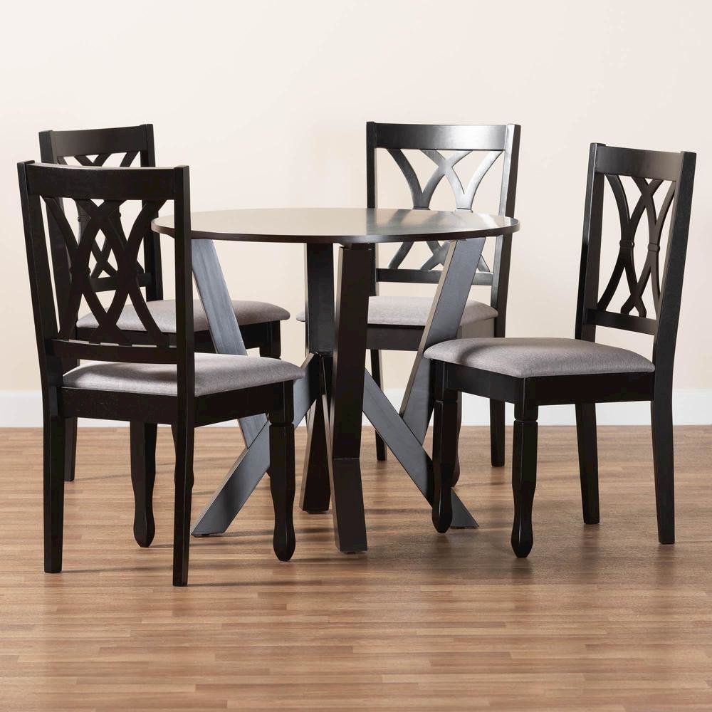 Irene Modern Grey Fabric and Dark Brown Finished Wood 5-Piece Dining Set