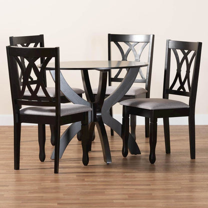 April Modern Grey Fabric and Dark Brown Finished Wood 5-Piece Dining Set
