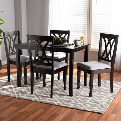 Gray Fabric Upholstered Espresso Brown Finished Wood 5-Piece Dining Set