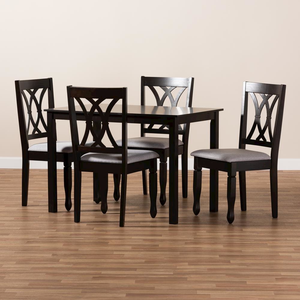 Gray Fabric Upholstered Espresso Brown Finished Wood 5-Piece Dining Set
